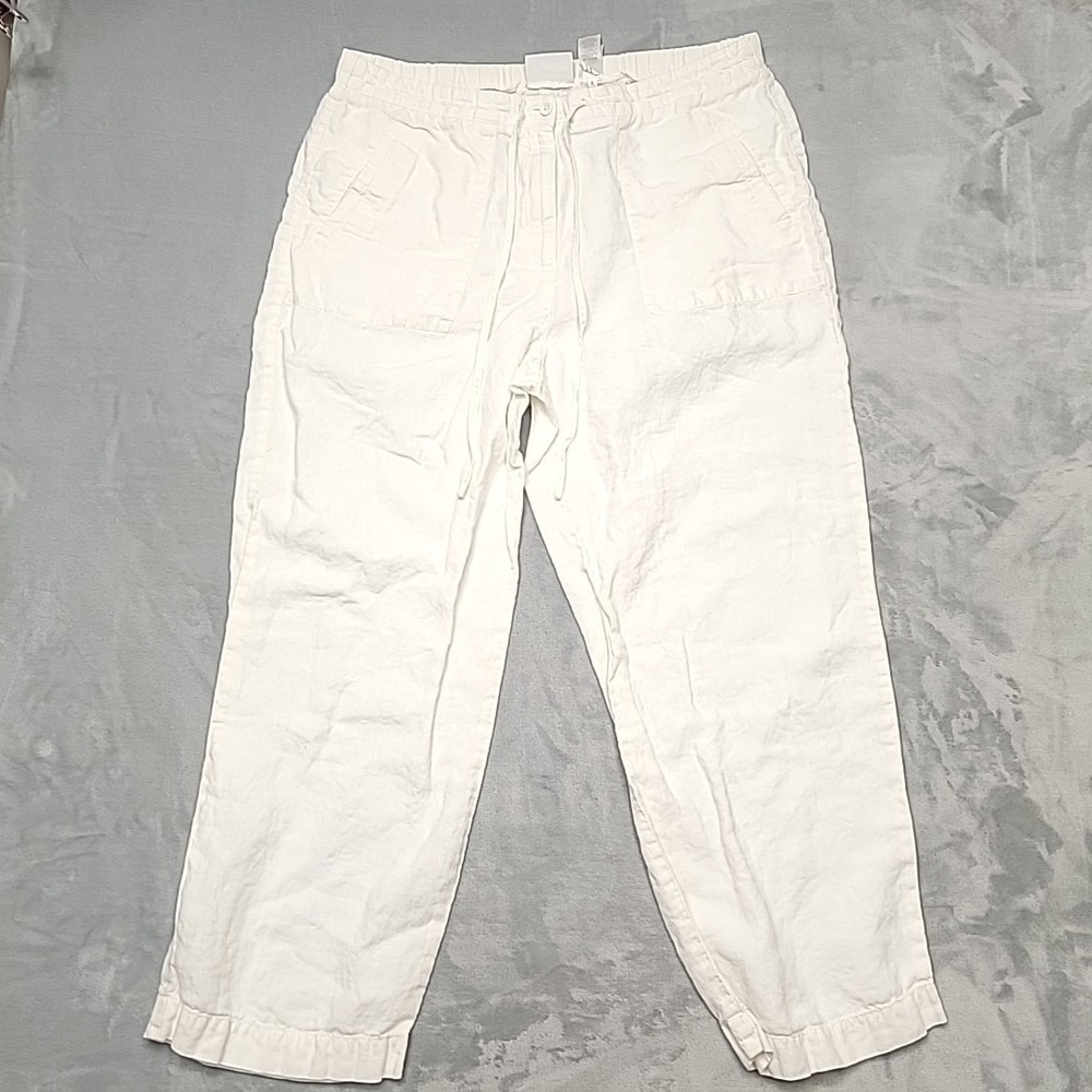 Liz Claiborne Pants Women 16 White Linen Lizsport Drawstring Elastic Waist Beach